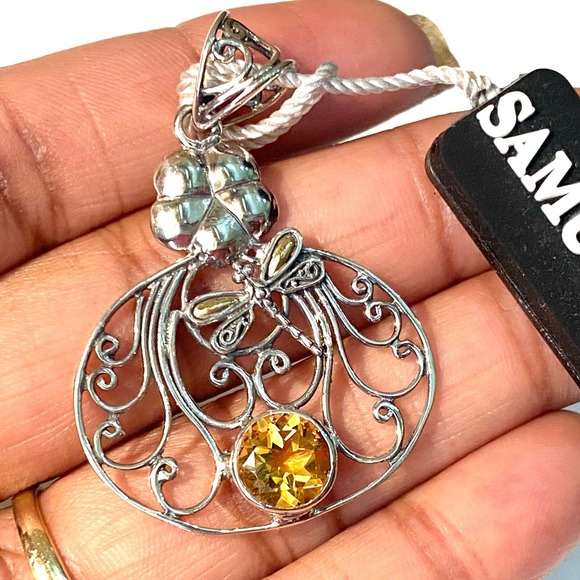 New Samuel B. Citrine, Sterling & 18k Gold Pendant - Picture 4 of 9